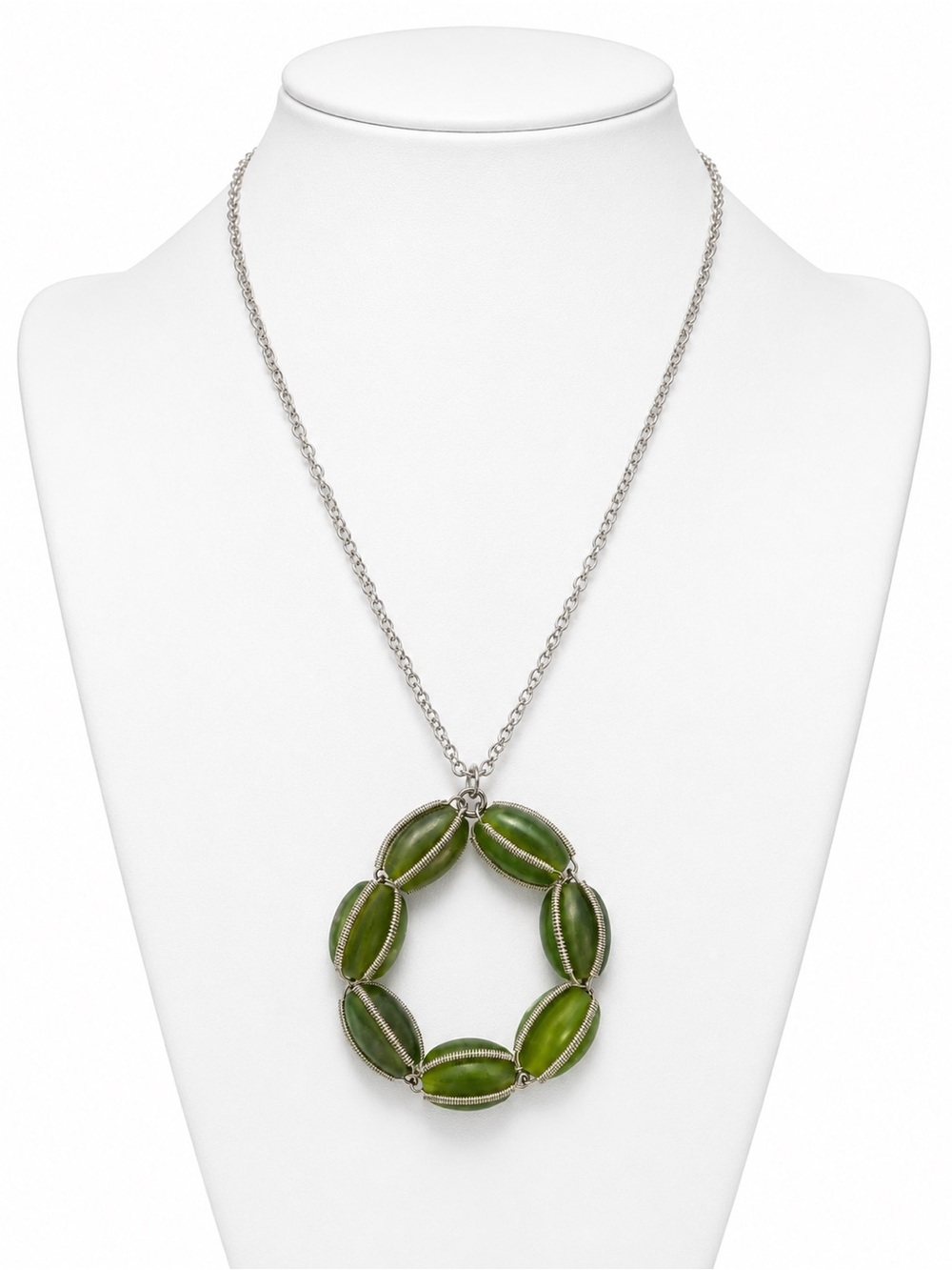 Green glass bead necklace